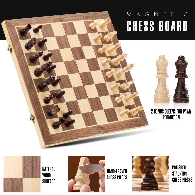 ASNEY Upgraded Magnetic Chess Set, 15" Tournament Staunton Wooden Chess Board Game Set with Magnets, Crafted Chesspiece ans Storage Slots for Kids Adult, Includes Extra Queens - Image 4